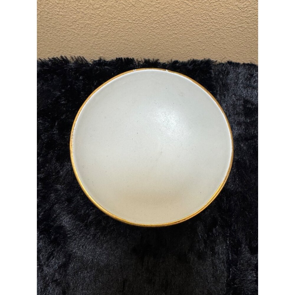 Vintage Haeger Royal Pedestal Bowl Gold Tweed Glaze 22K Gold Accents USA-Made - Picture 2 of 8